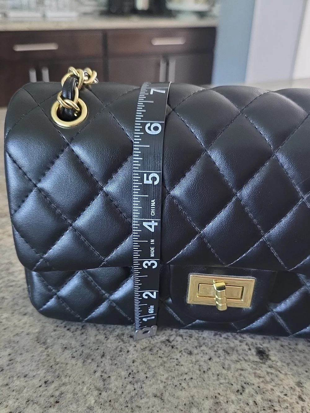 Classic Quilted Black Faux Leather Shoulder Bag with Gold Chain